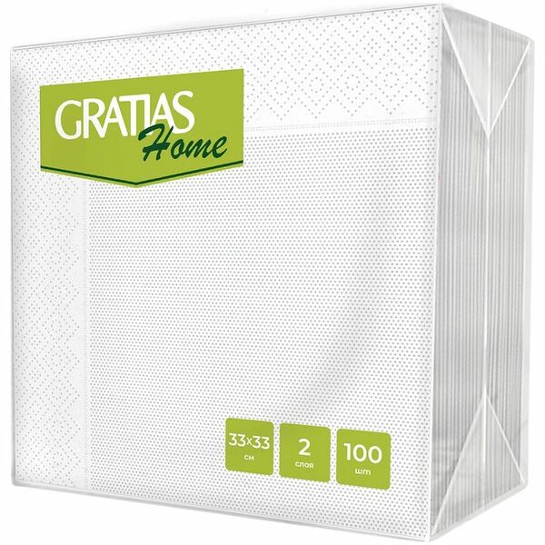 Салфетки бумажные Gratias Home белые 2 слоя 33х33см, 100шт