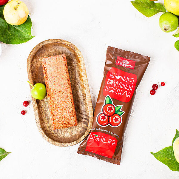 Пастила яблочная воздушная без добавления сахара с брусникой 40 г