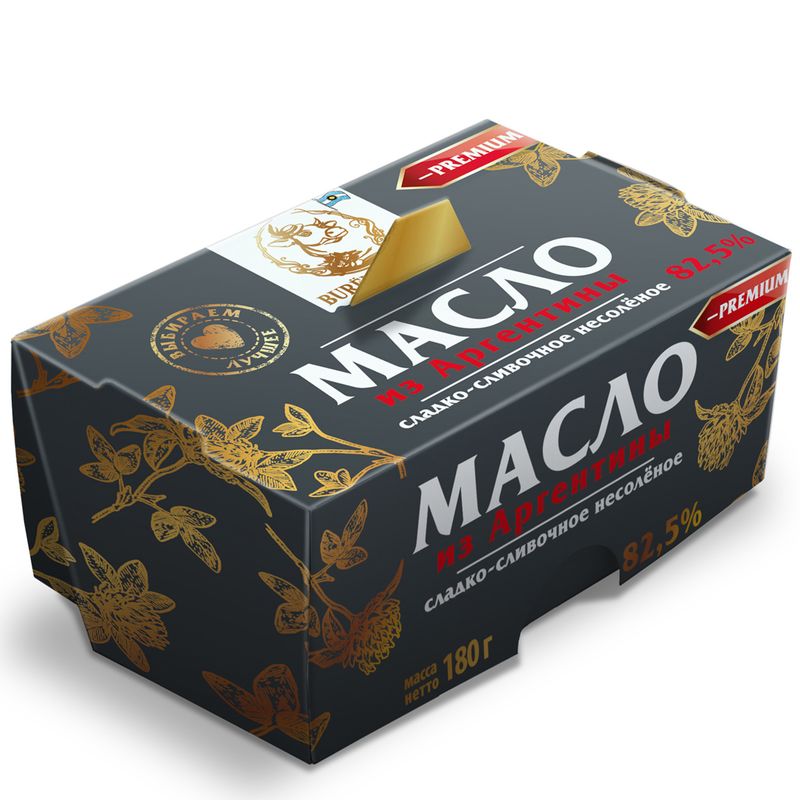 

Масло сладко-сливочное Burenka Club из Аргентины несолёное 82.5% 180 г