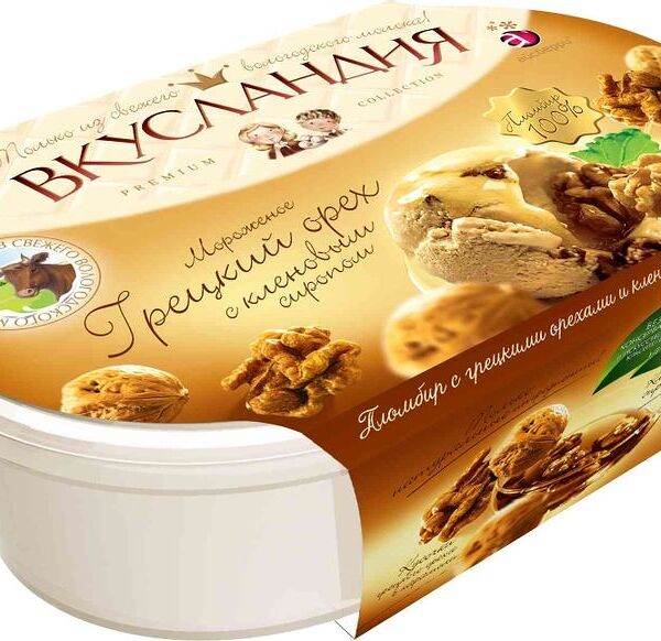Мороженое пломбир Вкусландия Грецкий орех с кленовым сиропом 15,9%