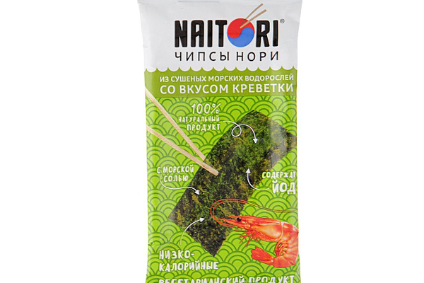 Чипсы Нори из сушеных морских водорослей со вкусом креветки ТМ Naitori (Наитори)