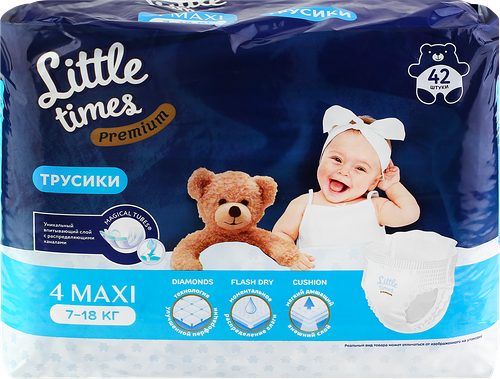 Подгузники-трусики детские Little Times Premium Maxi 7–18кг, 42шт