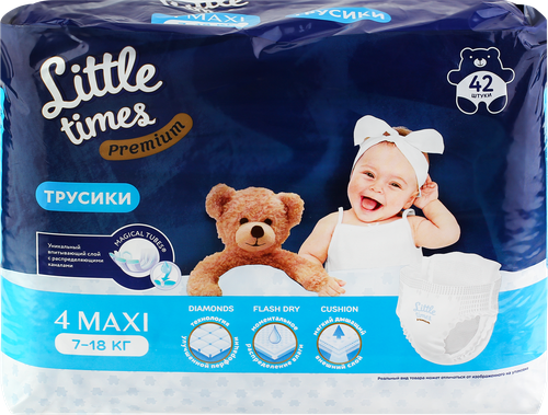 

Подгузники-трусики детские Little Times Premium Maxi 7–18кг, 42шт