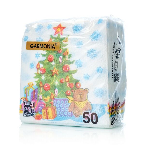 Бумажные салфетки Garmonia Новый Год 1-слойные 24*24 50шт