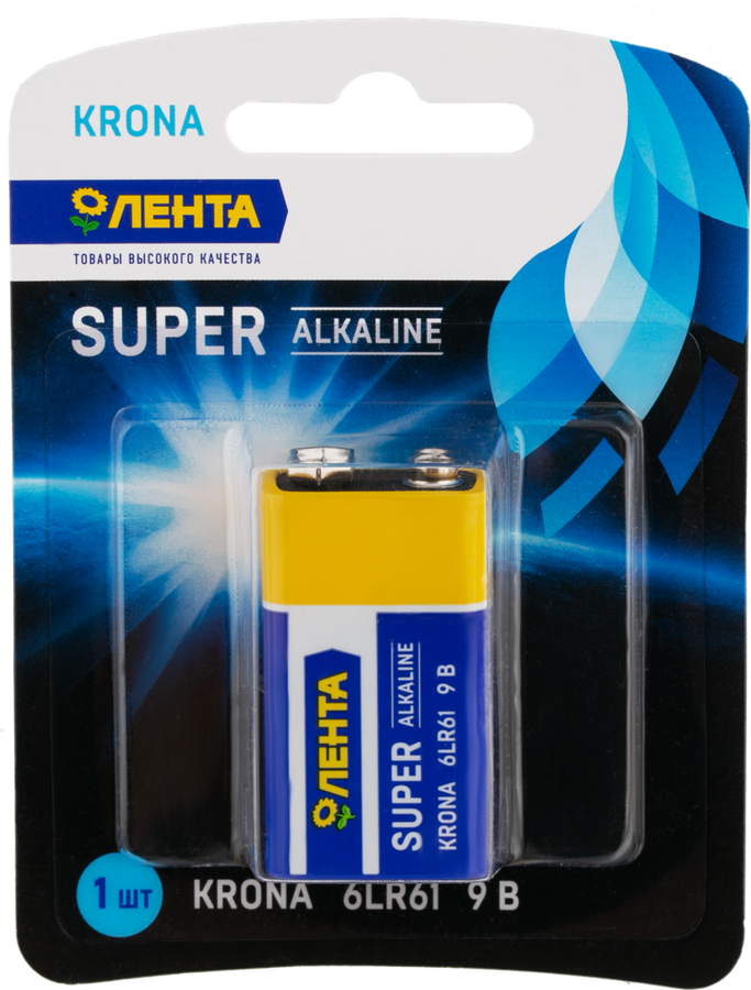 

Элемент питания ЛЕНТА 6LR61 крона алкалиновый, 1 шт.