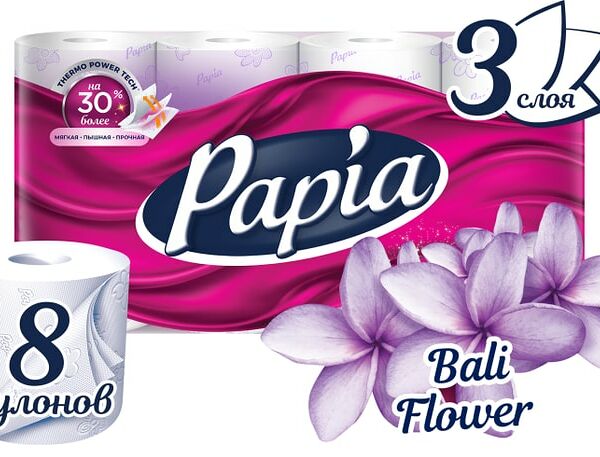 Туалетная бумага Papia Балийский цветок 8 рулонов 3 слоя