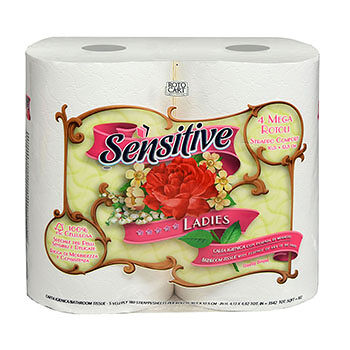 Туалетная бумага, Sensitive Ladies, 5 слоёв, 180 листов, 4 рулона, Италия