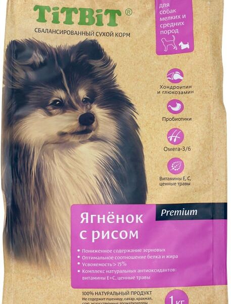 Сухой корм для собак TiTBiT для мелких и средних пород ягненок с рисом 1кг