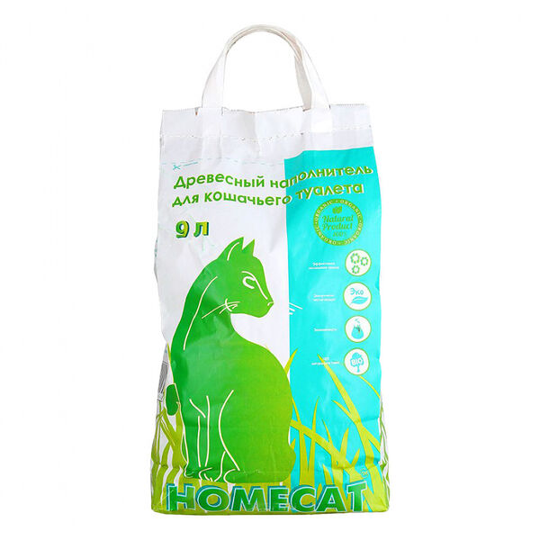 Наполнитель для кошачьего туалета Homecat впитывающий, древесный мелкие гранулы, 9 л