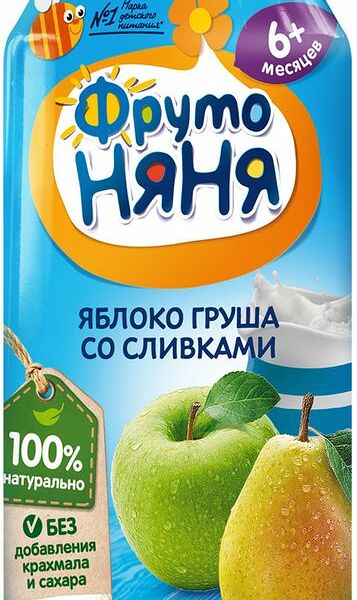 Пюре ФрутоНяня из яблок и груш со сливками с 6 месяцев, 250г