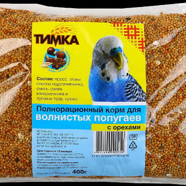 Корм полнорационный ТИМКА с орехами для волнистых попугаев 400г / Пакет
