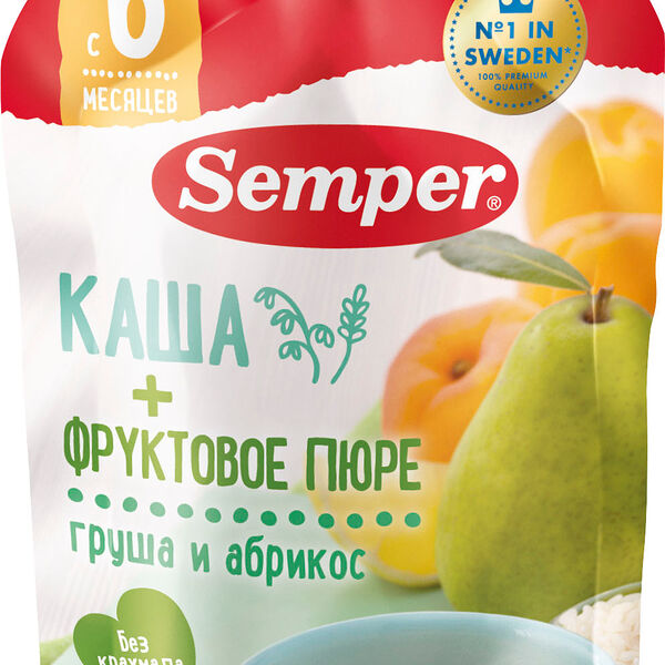 Каша с фруктовым пюре Semper Груша и абрикос с 6 месяцев
