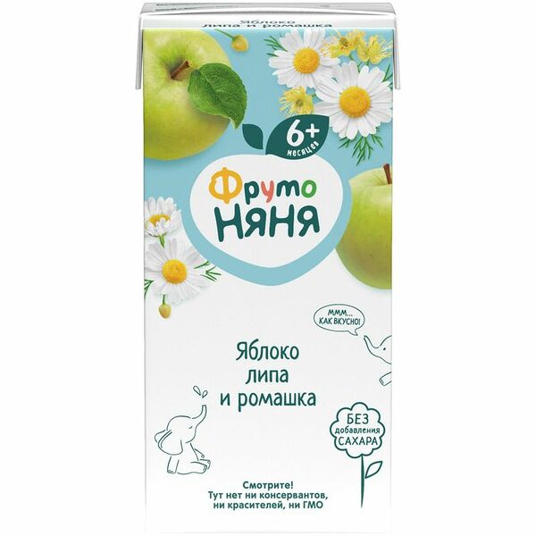 Напиток сокосодержащий ФрутоНяня яблоко-липа-ромашка без сахара, 200мл