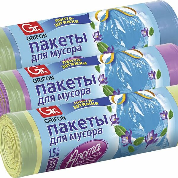 Пакеты Grifon для мусора ароматизированные с завязками 35л 15шт в ассортименте 1 шт
