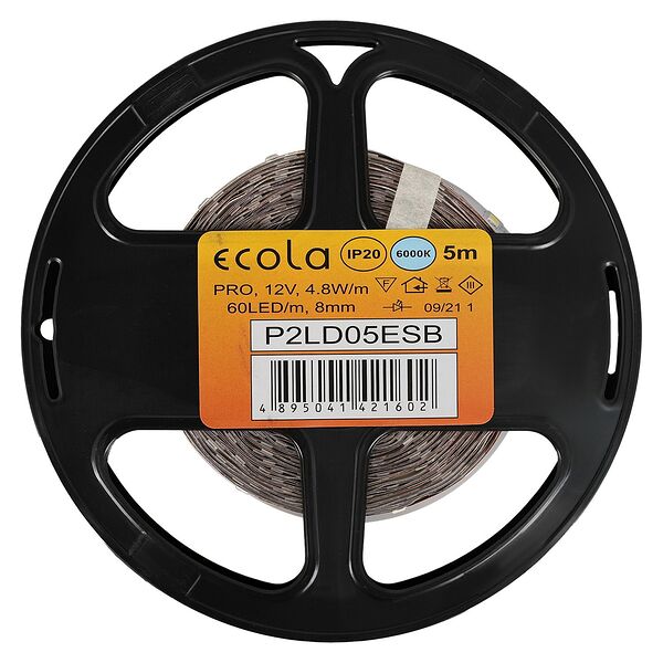 Лента cветодиодная Ecola на катушке, 4.8 Вт/м, 12 В, 6000К, 60 Led/м, IP20, 5 м
