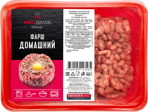 Фарш МЯСОДЕЛОВ Домашний, категория Б, 400 г