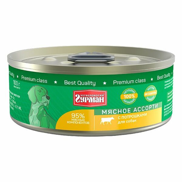 Консервы для собак Четвероногий Гурман Мясное ассорти с потрошками 100 г