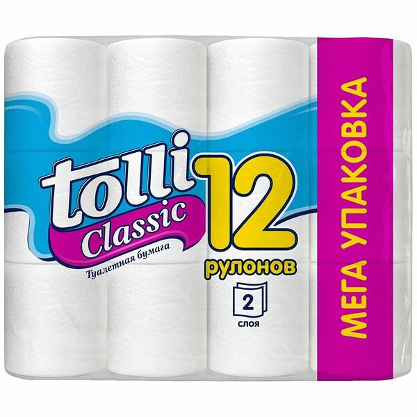 Бумага туалетная Tolli Classic 12шт 2 слоя