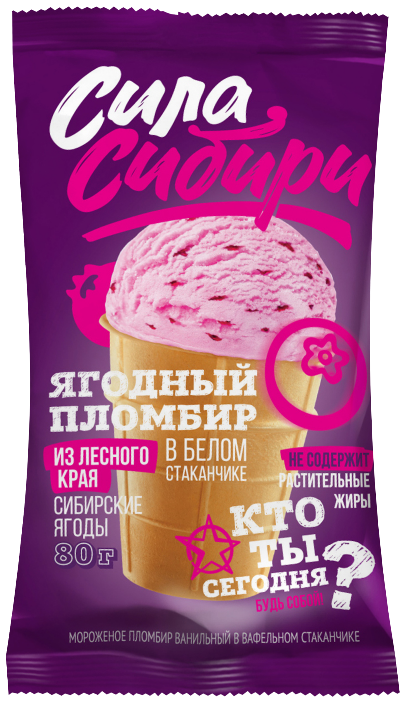 

Мороженое Сила Сибири Пломбир с голубикой 15%, без змж, вафельный стаканчик 80 г