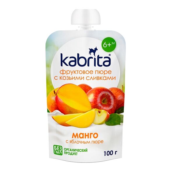 Пюре фруктовое Kabrita с козьими сливками Манго с яблочным пюре, с 6 месяцев
