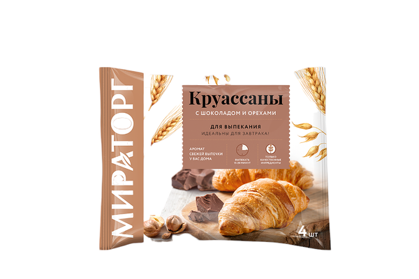 Круассаны Мираторг с шоколадно-ореховой начинкой для выпекания замороженные 320 г(Продукт замороженный)