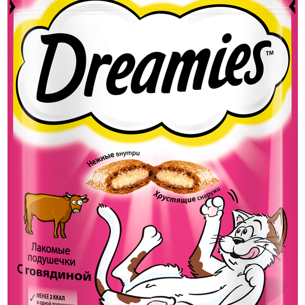 Корм Dreamies Лакомые подушечки сухой для взрослых кошек с говядиной