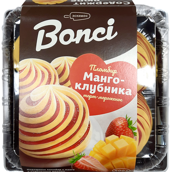 Мороженое ЭСКИМОС Bonci Пломбир с манго и клубничным джемом 12%, без змж