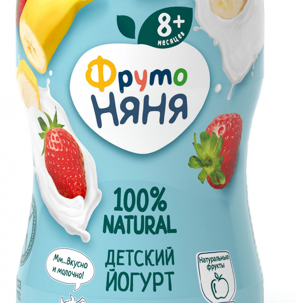 Йогурт питьевой «Клубника-банан» 2,5% с пробиотиками и пребиотиками для питания детей раннего возраста, «ФрутоНяня»
