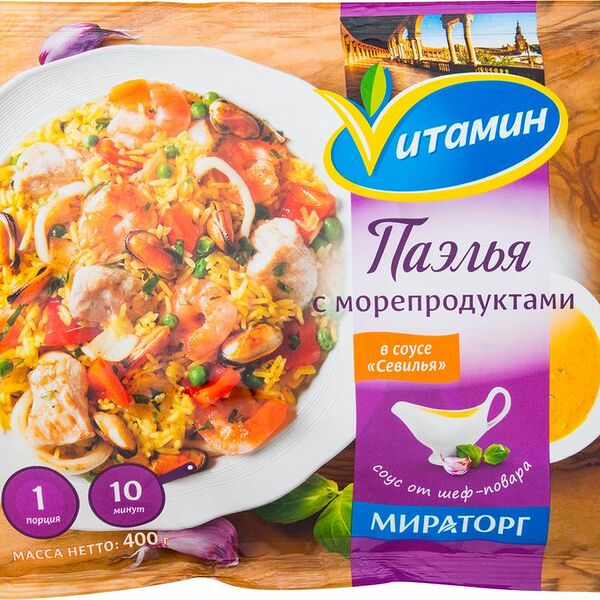Паэлья Vитамин Севилья с морепродуктами в соусе, 400 г