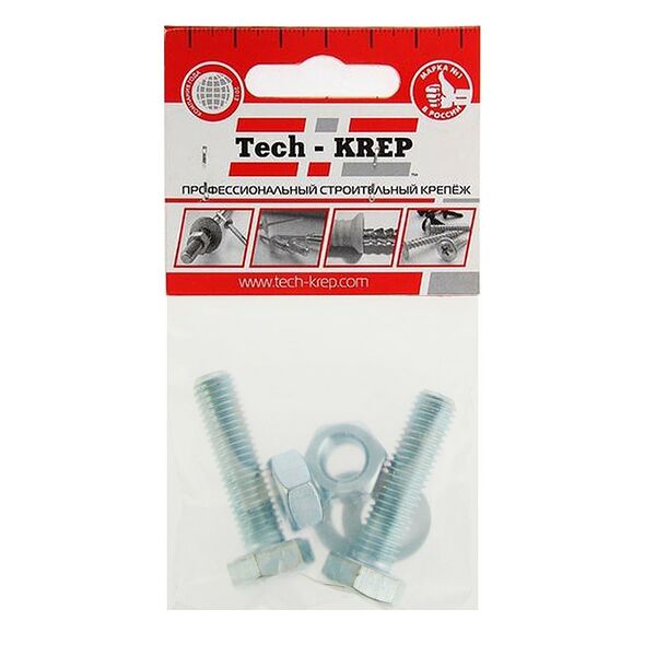 Болт DIN 933 М10х30 мм, гайка, шайба TECH-KREP, шестигранный, 2шт