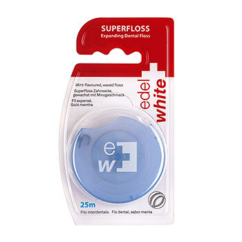 Вощеная зубная нить edel+white Expanding Superfloss (Расширяющаяся) с мятным вкусом 25м, Швейцария