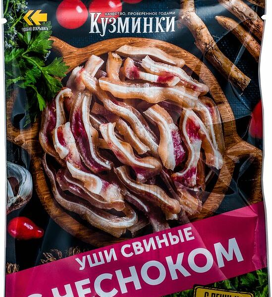 Уши свиные Кузминки с чесноком копчёно-варёные, 70г