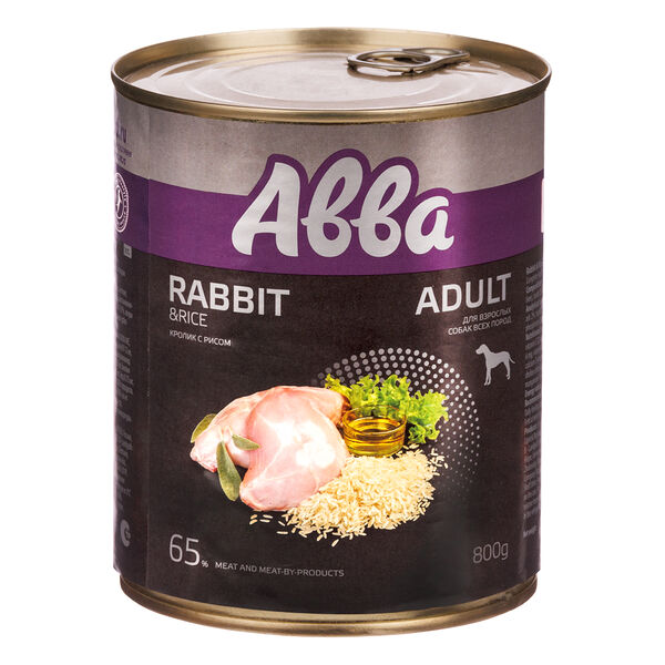 Консервы для взрослых собак всех пород Aвва Adult Кролик с рисом