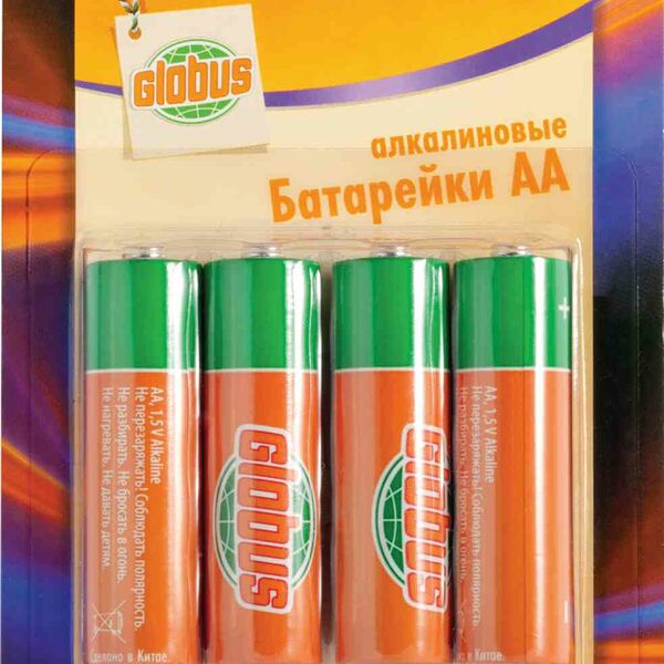 Батарейки алкалиновые Глобус AA/R6/LR6, 4 шт.