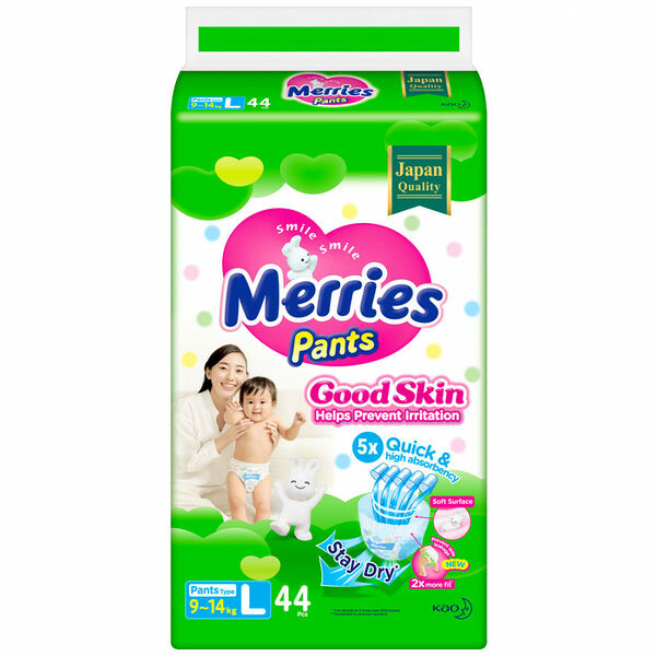 Подгузники-трусики Merries Good Skin L 9-14 кг 44 шт, Индонезия