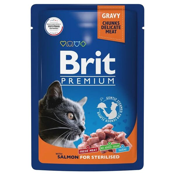 Brit Premium пауч для стерилизованных кошек и котов (кусочки в соусе) Лосось