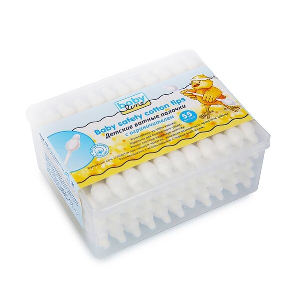 Ватные палочки детские Dr. Tuttelle с ограничителем, 55 шт.