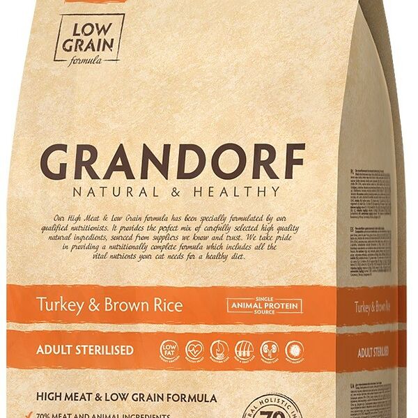 Корм сухой Grandorf для стерилизованных кошек индейка с рисом