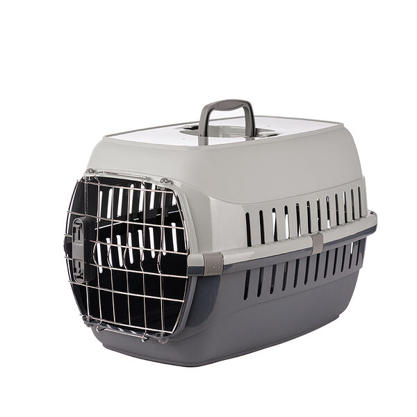 Переноска Moderna Road Runner Spring Lock Door с металлической дверью и замком для животных мелкого размера 56х37х35 см серый