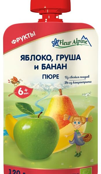 Пюре Fleur Alpine Organic Яблоко груша и банан с 6 месяцев 120г