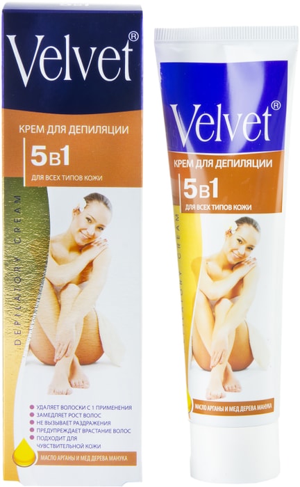 

Крем для депиляции Velvet 5 в 1 масло арганы и мед дерева манука 100 мл