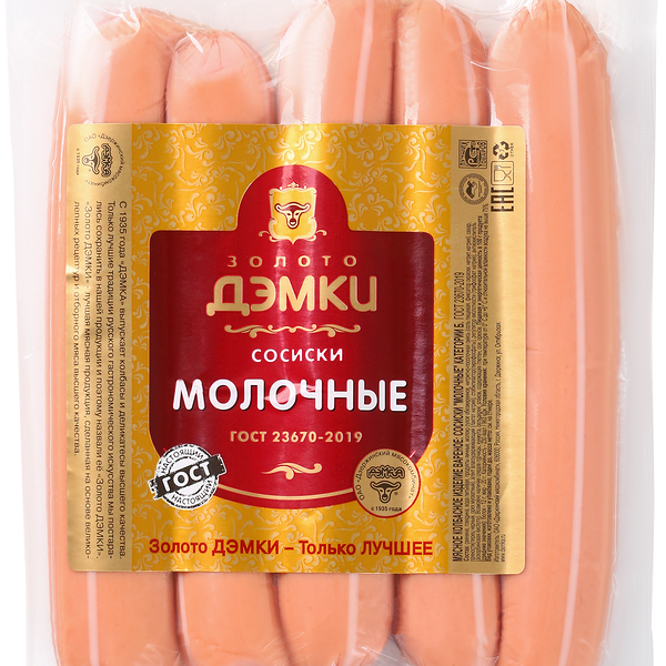 Сосиски ЗОЛОТО ДЭМКИ Молочные ГОСТ, категория Б, 360г