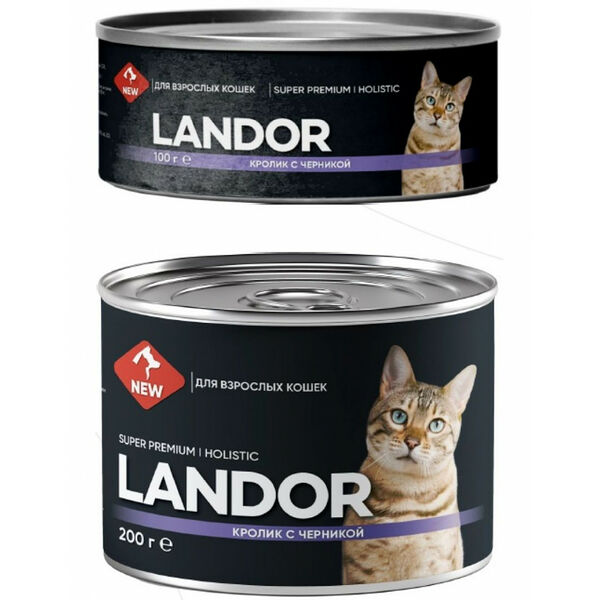 Landor Lаndor консервы для взрослых кошек кролик с черникой 200 г