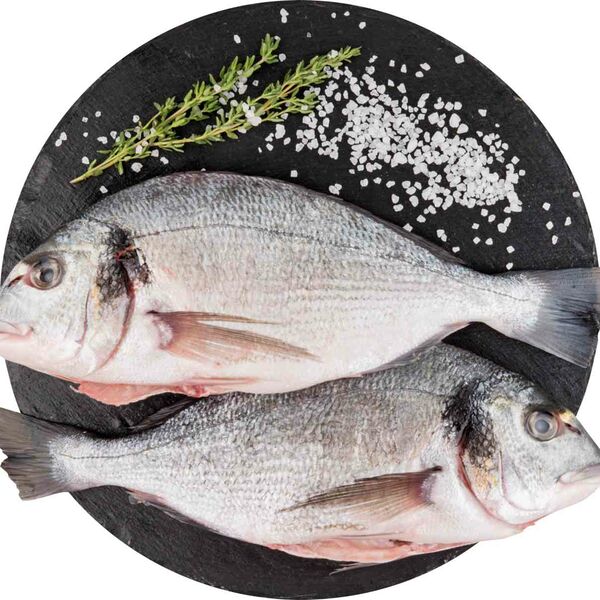 Дорада охлаждённая очищенная, потрошёная с головой, тушка, (1 штука ~ 500 г)