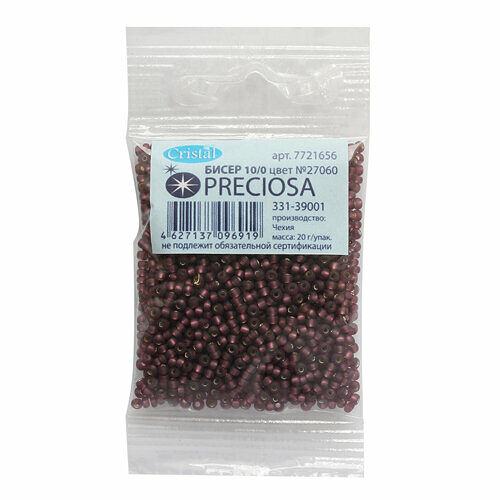 (27060) 331-39001-10/0 Бисер прозрачный матовый с серебр.центром 10/0, круг.отв., 20гр Preciosa