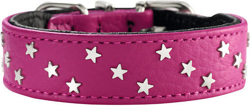 Hunter ошейник кожаный Capri Mini Звезды 35 - 39,5 см., Малиновый