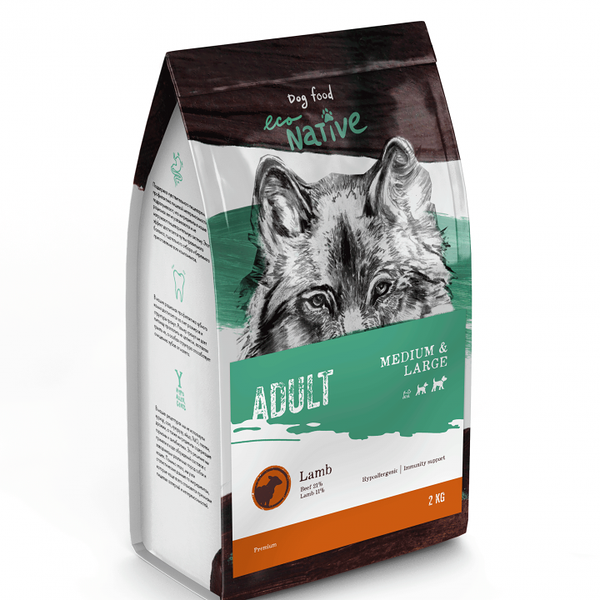 Сухой корм для собак средних и крупных пород EcoNative premium с ягнёнком, 2 кг