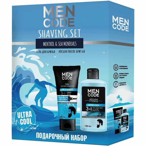 Набор подарочный Men Code Shaving Set Гель Like a Barber  и  Лосьон Ultra Cool, 300мл