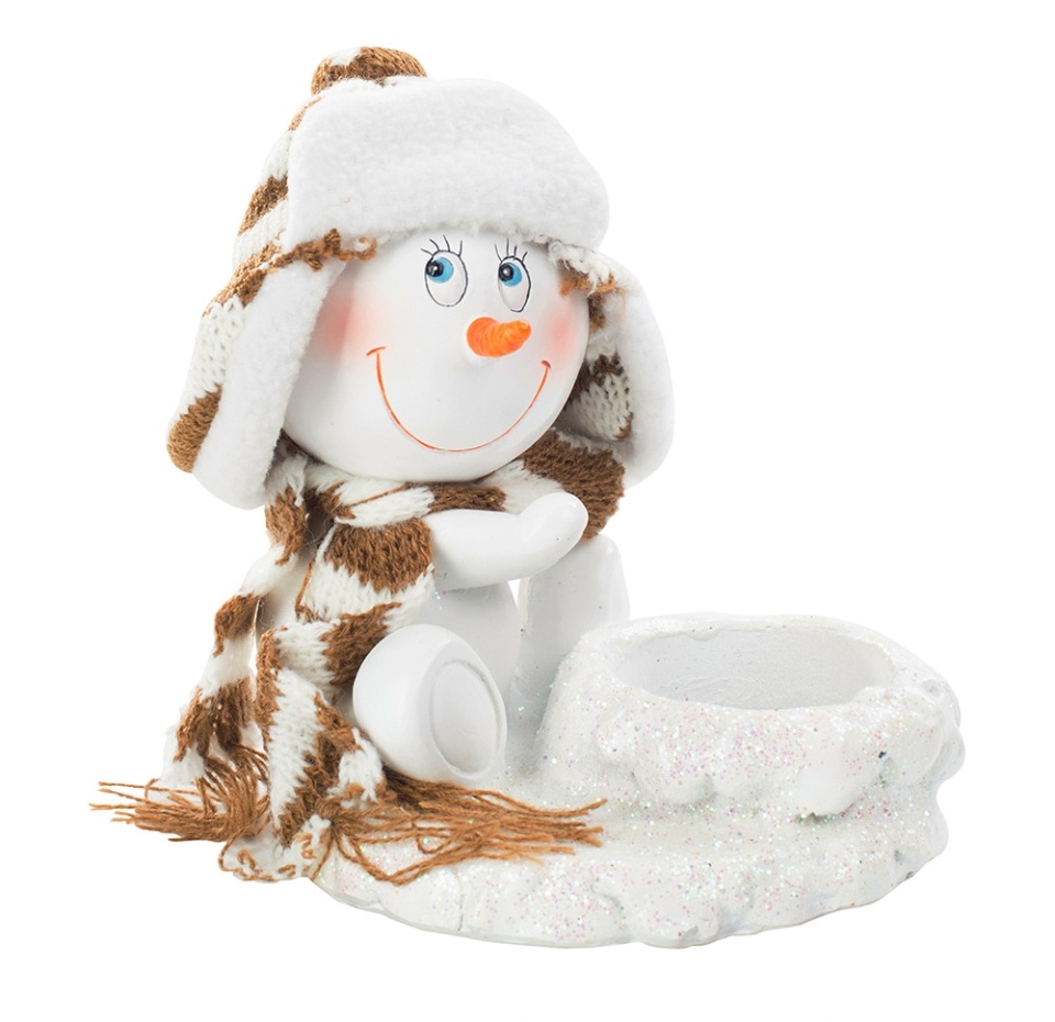 

Сувенир настольный SIGRO Снеговик-подсвечник Н12см, белый/бежевый полистоун, ассорти, Германия