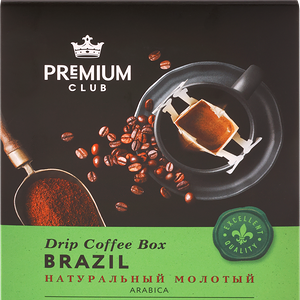 Кофе молотый PREMIUM CLUB Brazil в индивидуальных фильтр-пакетах 5 шт